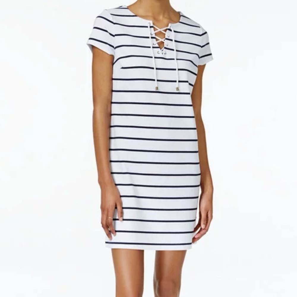 Maison Jules Striped Lace-up
Shift Dress